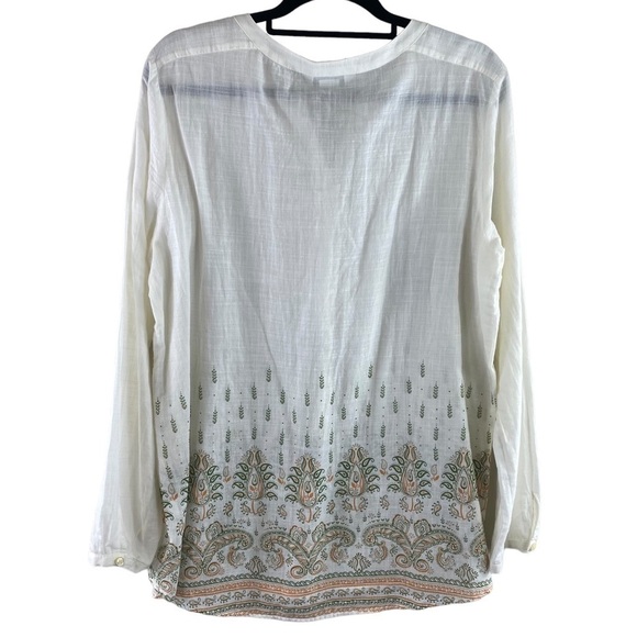 Orvis Tunic Women's 100% Cotton Half Button BoHo Print Blouse Sz Large - Picture 4 of 7